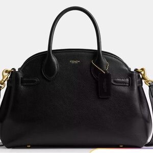 Coach Black Leather Satchel with Gold Accents: Soft Empire Carryall Bag 28 NWT